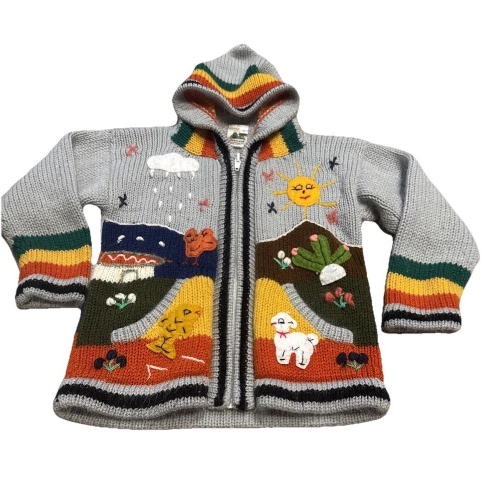 Handmade In Peru Full Zip Cardigan W‎ Hood Alpaca Silk  Sweater Toddler Sz 4